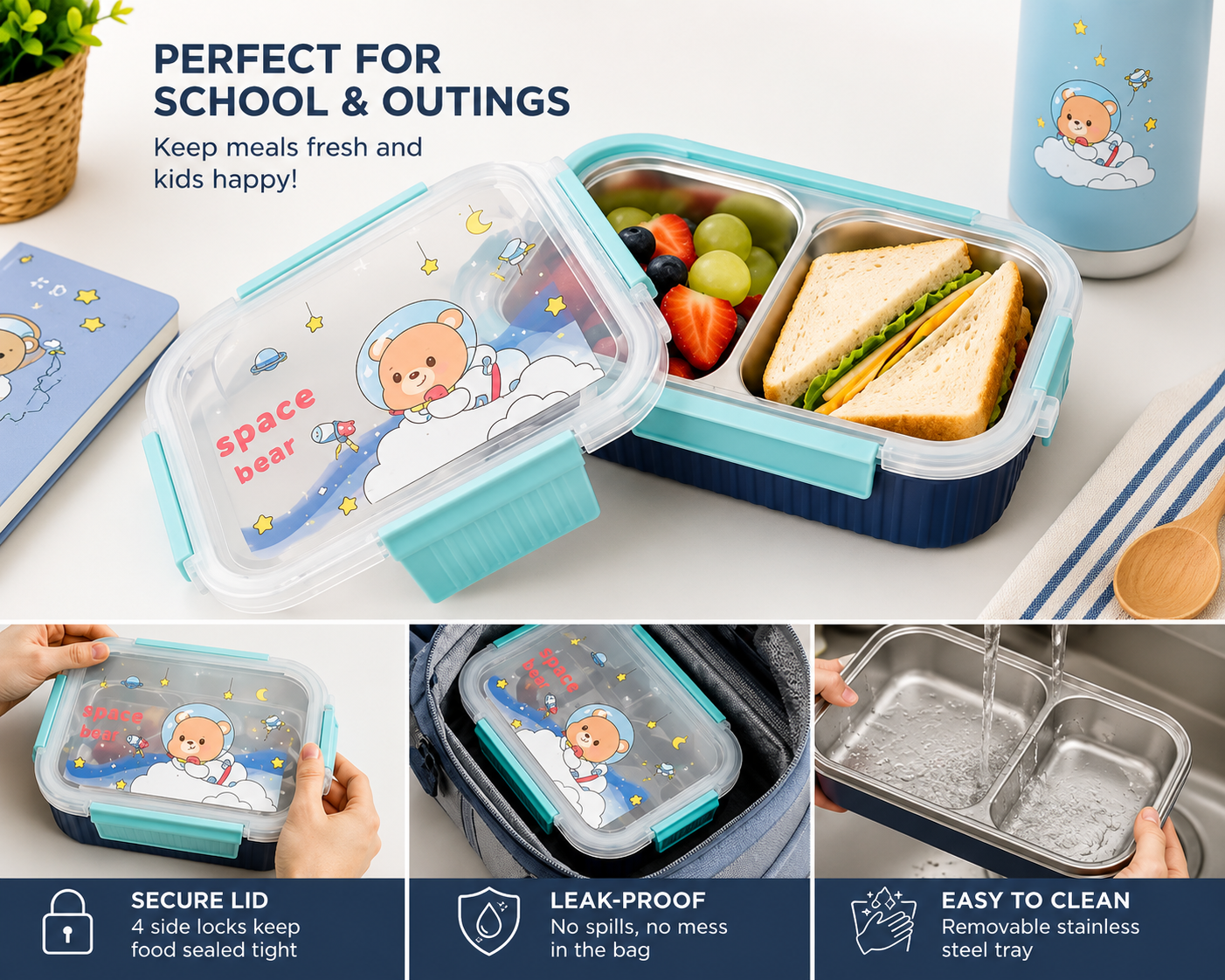 Stainless Steel Space Bear Bento Lunch Box