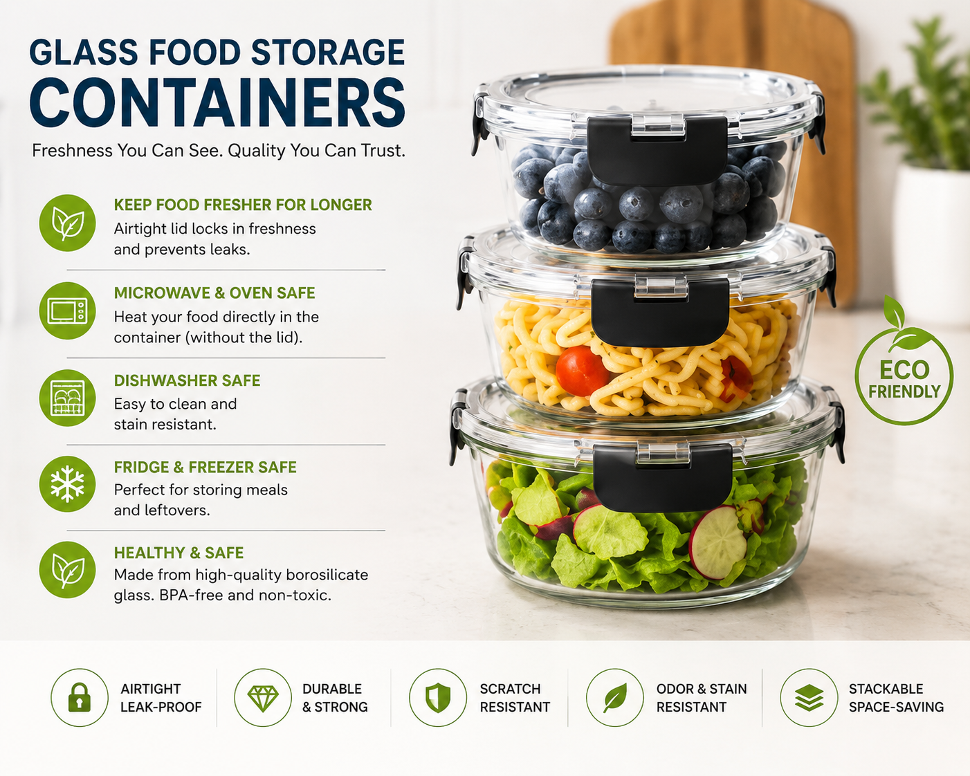 Glass Food Containers Round – 3 PCS Set