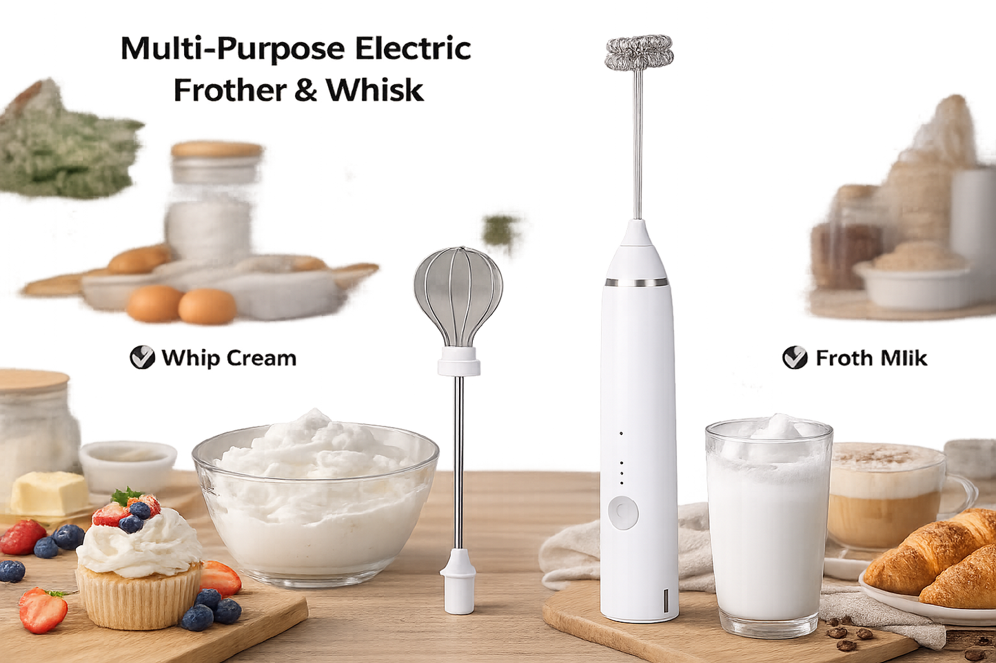 Rechargeable Electric Milk Frother & Handheld Whisk