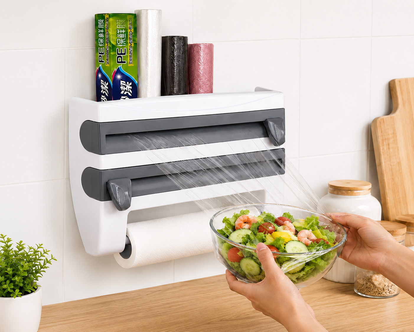Plastic Wrap & Foil Dispenser with Paper Towel Holder
