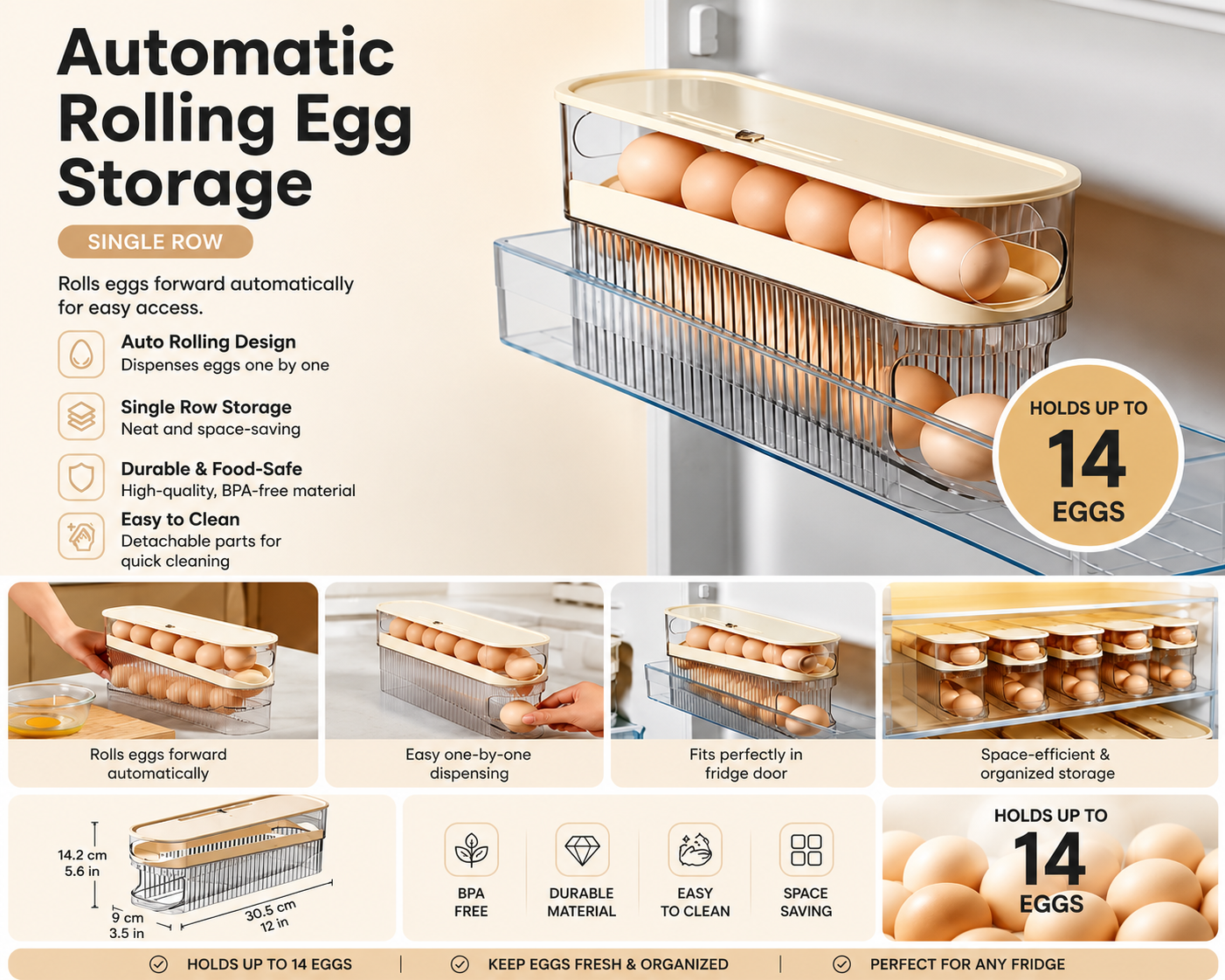 Automatic Rolling Egg Storage Organizer - 14 Egg