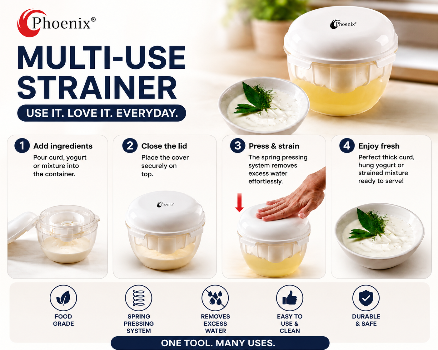 Yogurt & Cheese Strainer with Spring Press