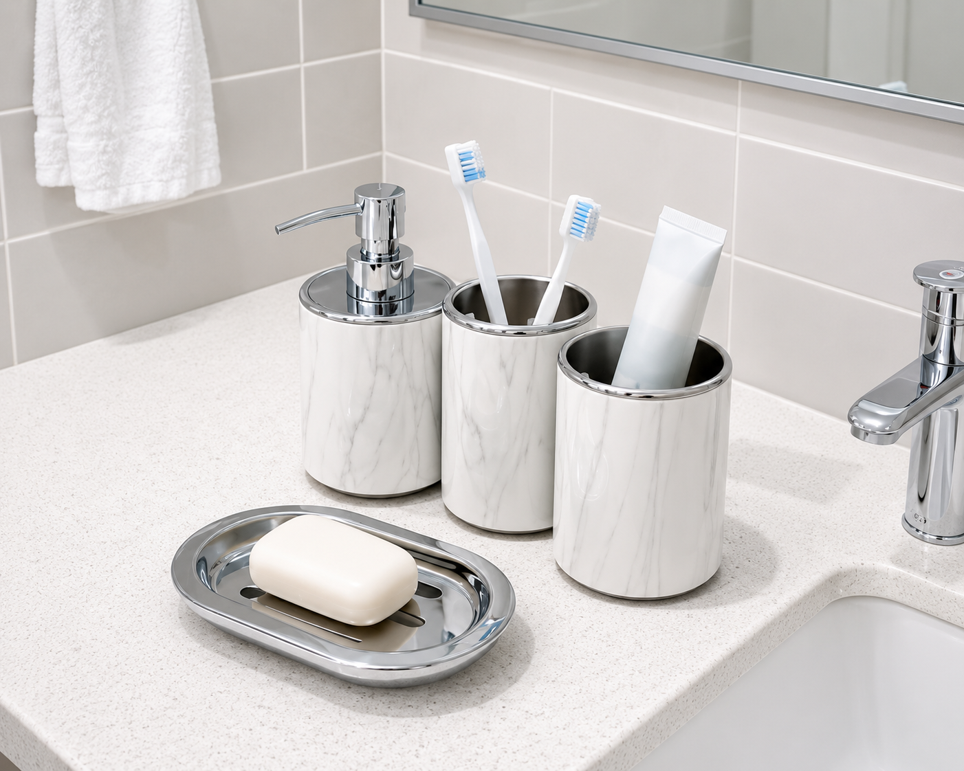Marble Bathroom Accessory Set