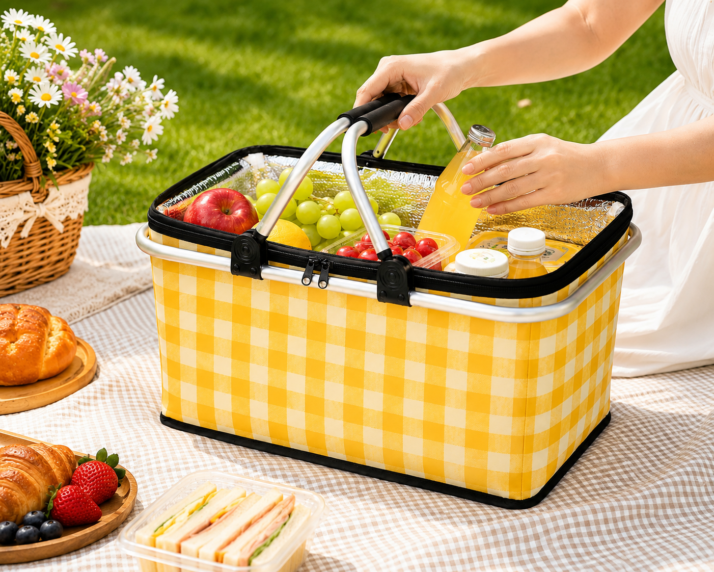 Insulated Picnic Cooler Basket with Aluminum Handles
