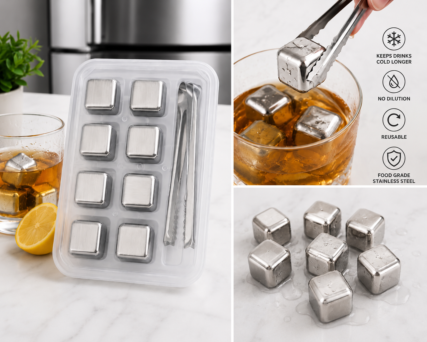 Stainless Steel Ice Cubes with Tong