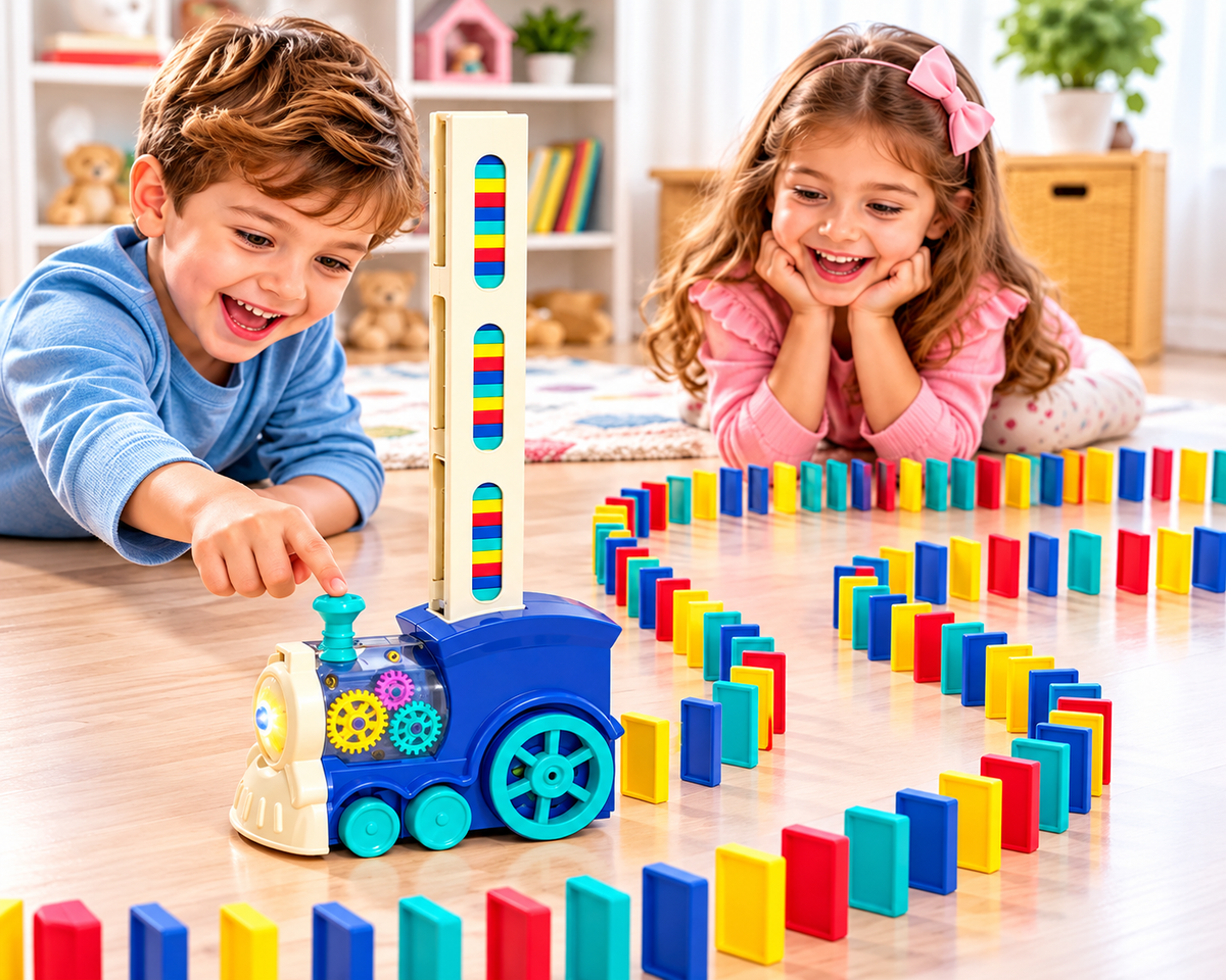 Kids Domino Train Set – Automatic Domino Laying Toy with Colorful Blocks