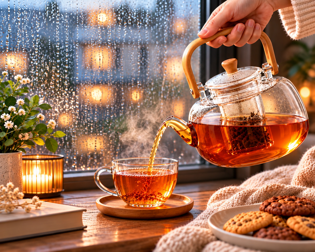 Glass Teapot with Infuser & Wooden Handle – 1000ml Tea Pot