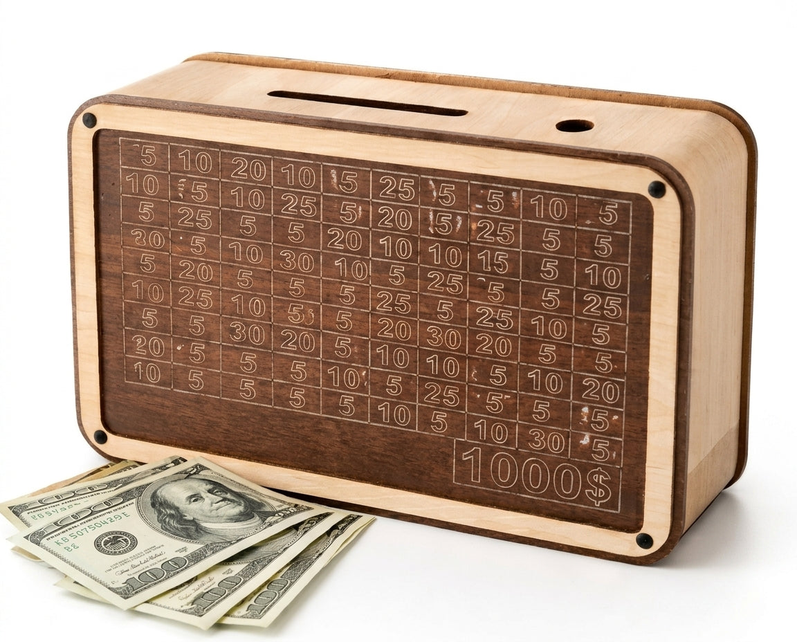 Wooden Money Savings Box with Target Counter