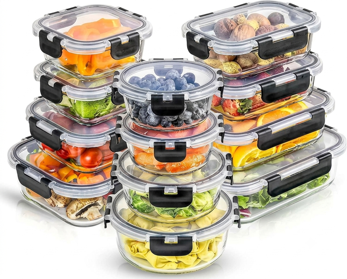 Glass Food Storage Containers Set with Locking Lids - 12PC