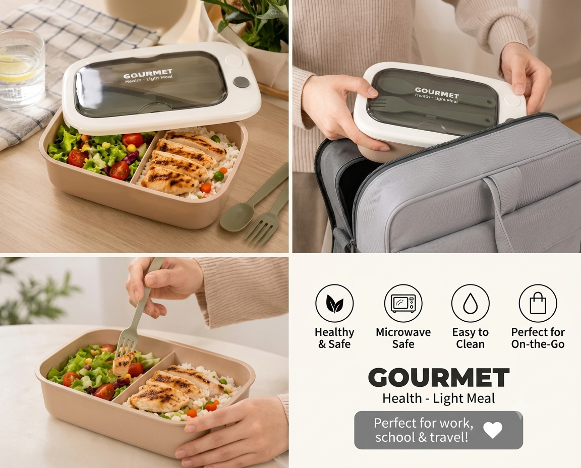 2 Compartment Plastic Lunch Box with Cutlery