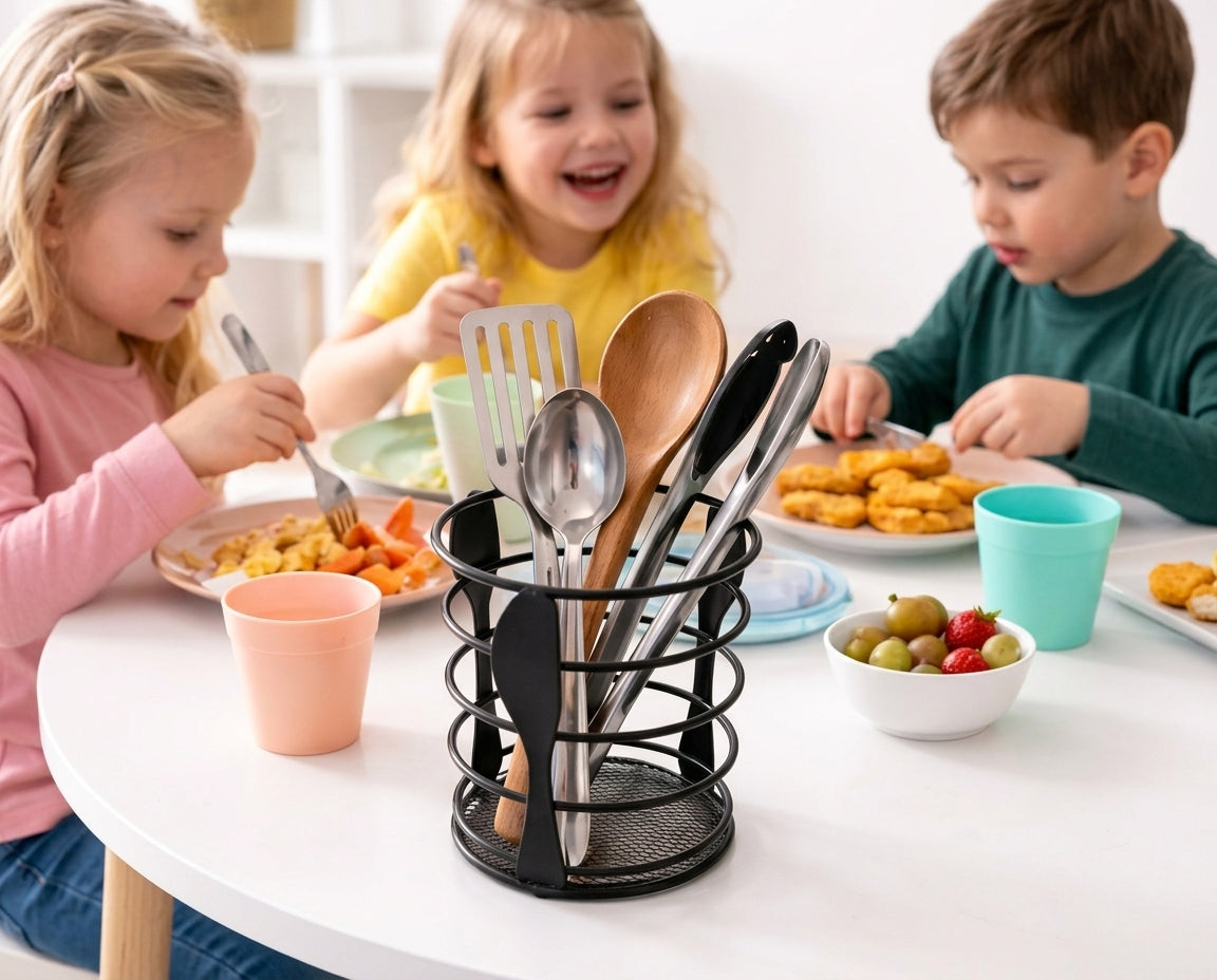Black Metal Cutlery Holder Round
