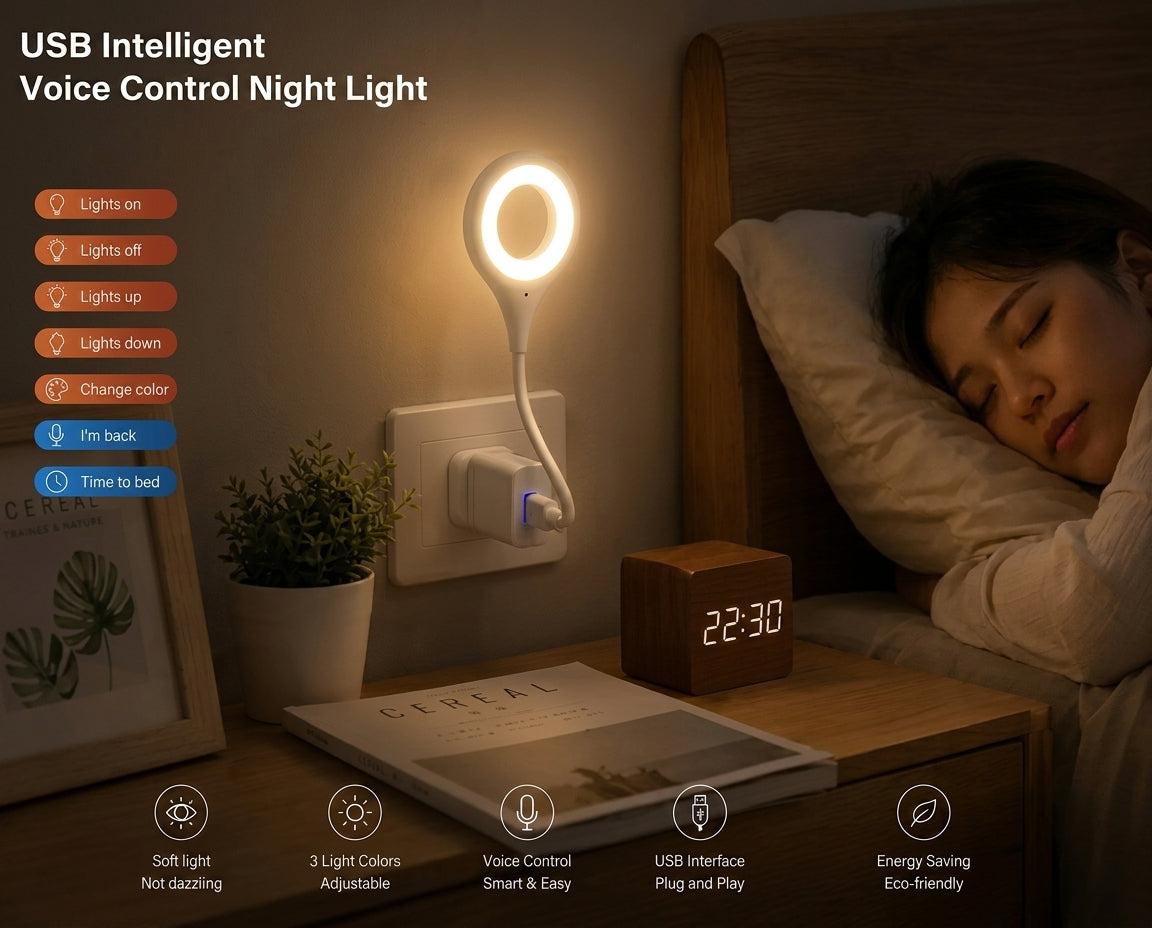 Smart Voice Control USB Night Light – 3 Light Modes