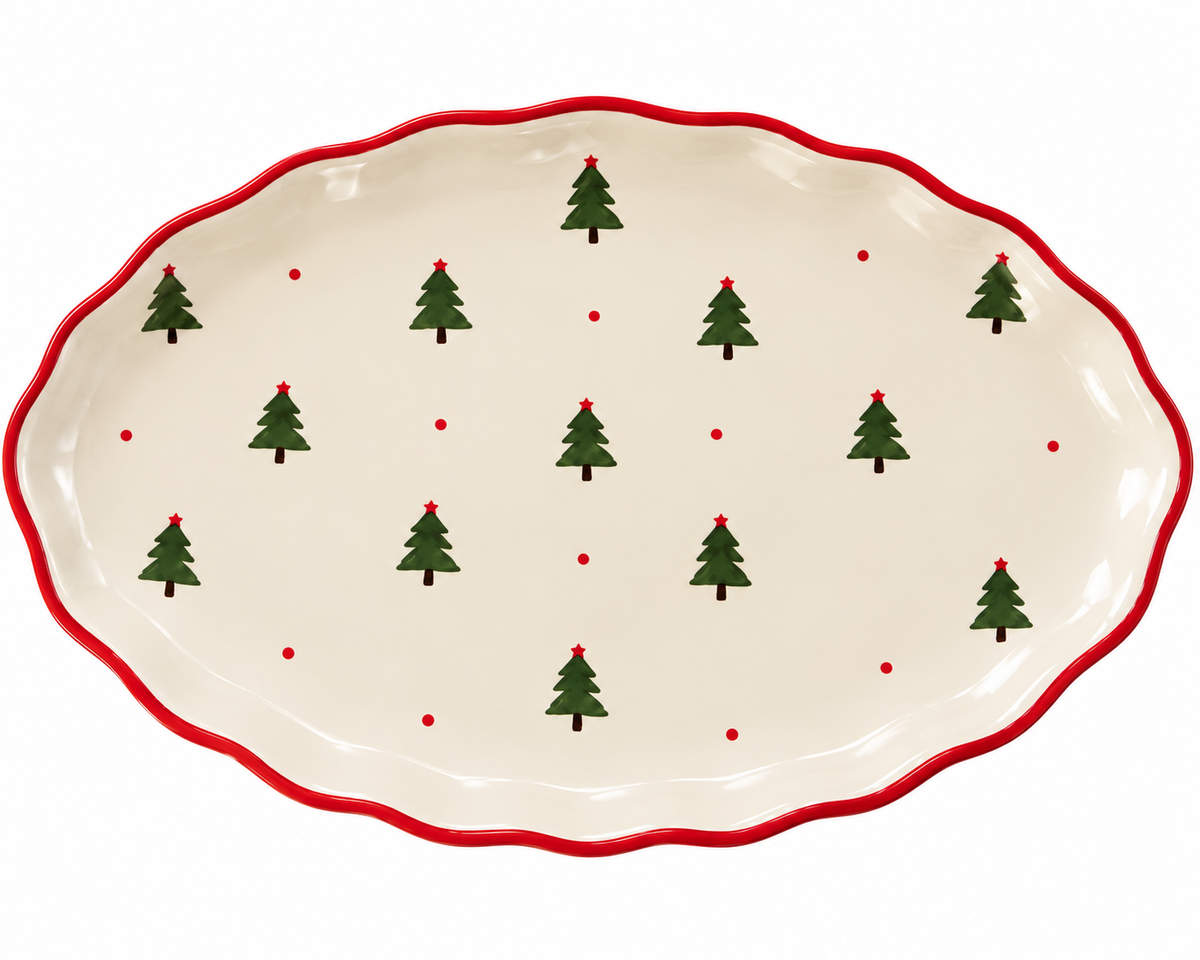 Christmas Oval Serving Platter with Christmas Tree Design -32cm