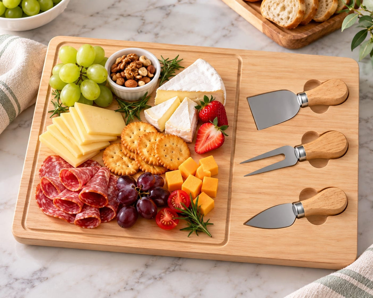 Bamboo Cheese Board Set with Cheese Knives ( 38 x 27 cm)