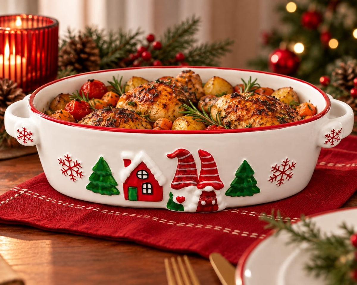 Christmas Ceramic Baking Dish with Handles