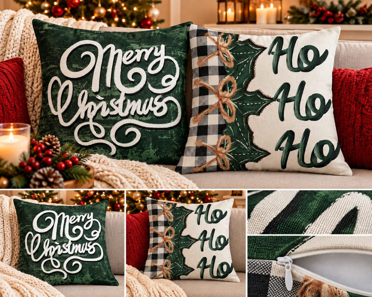 Christmas Pillow Covers – Christmas & HoHo Holiday Cushion Covers Set of 2