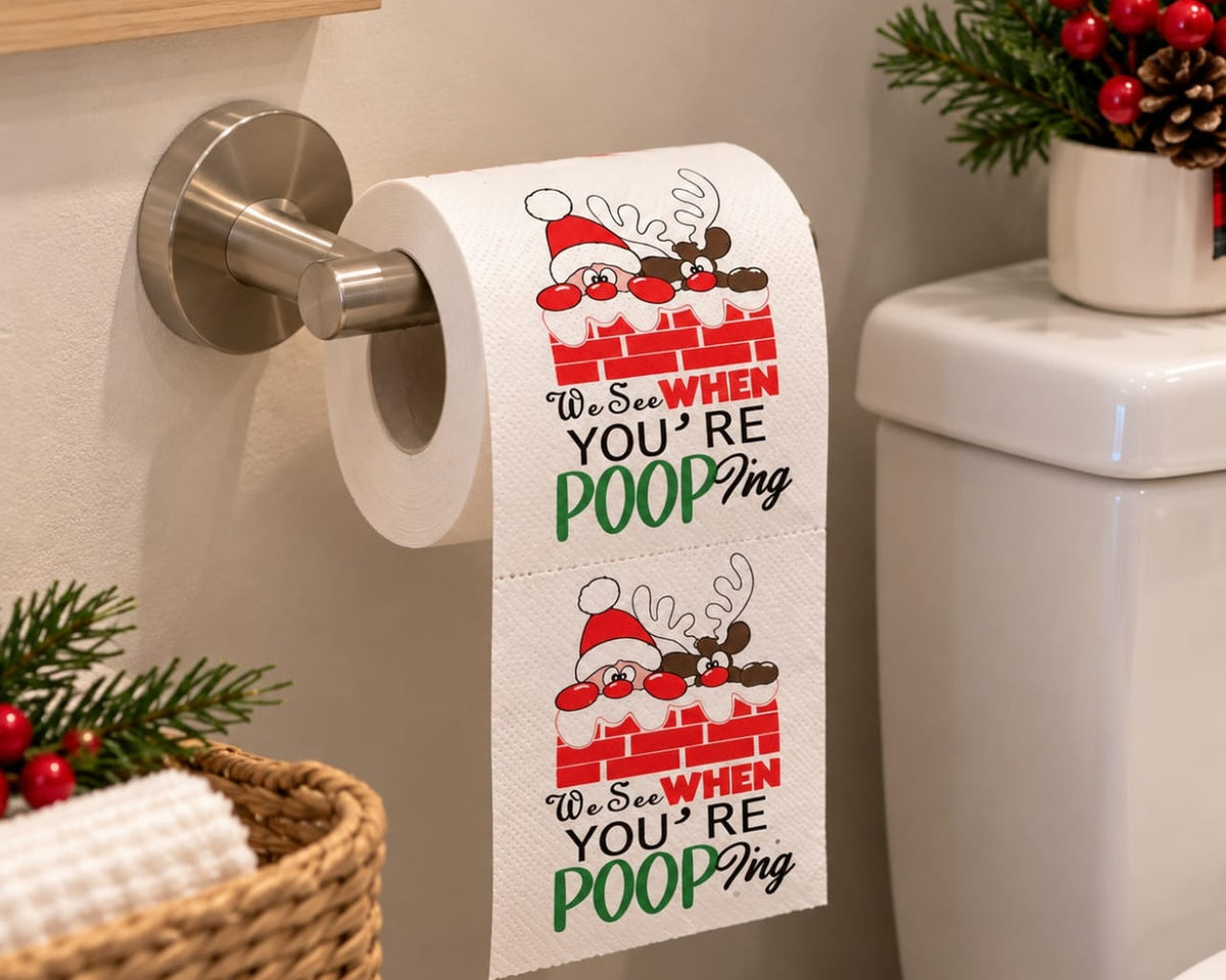 Christmas Toilet Paper Roll – Funny Santa & Reindeer Holiday Bathroom Decor