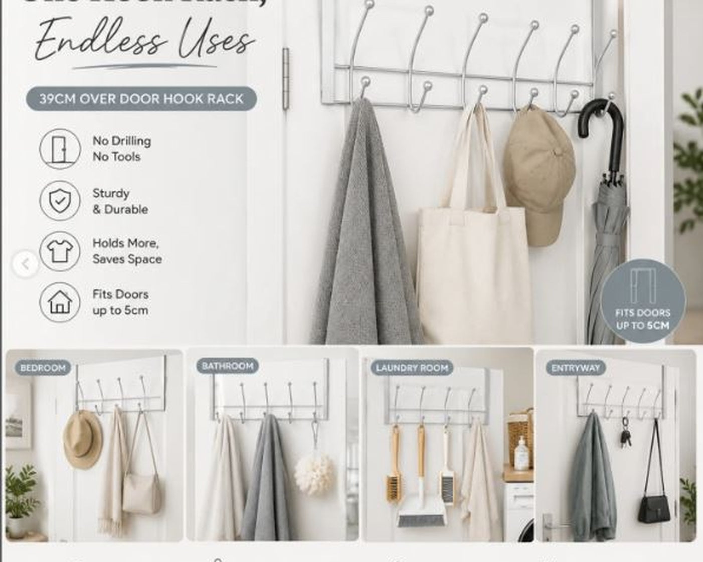Over Door Hook Rack Silver