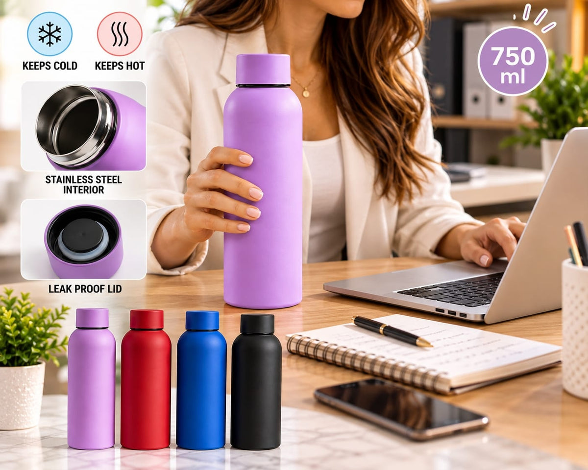 750ml Stainless Steel Insulated Water Bottle – Hot & Cold Travel Flask