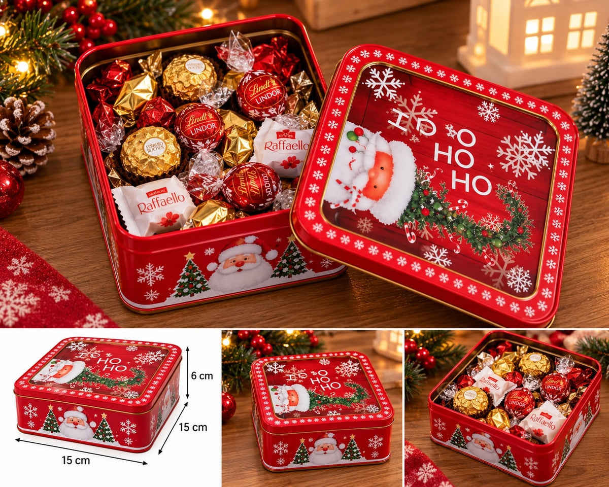 Christmas Metal Candy Tin Box with Santa Design
