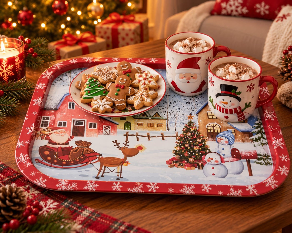 Christmas Serving Tray with Festive Winter Village Design (40 x 30 cm)