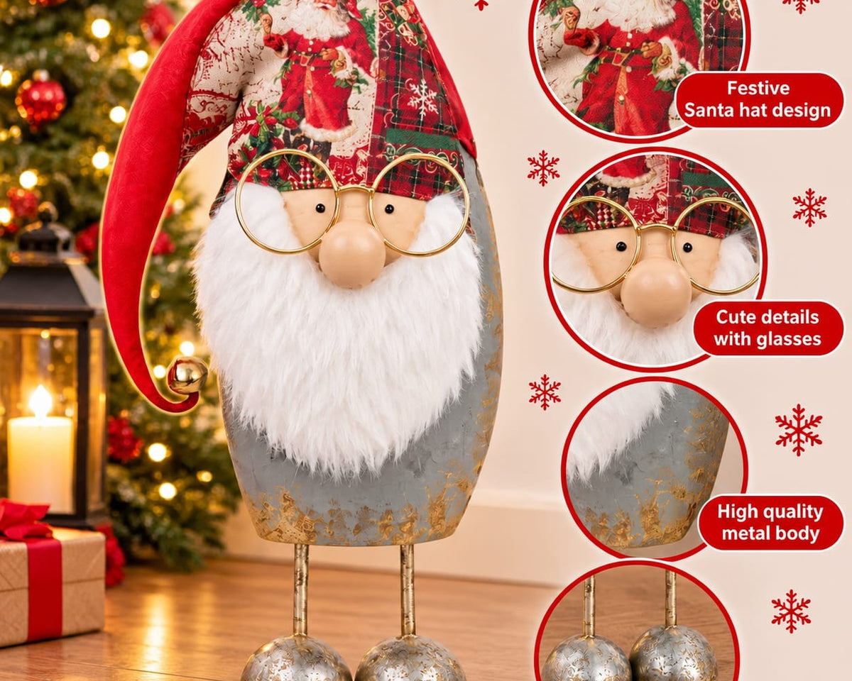 Christmas Santa Figurine – Metal Santa Tabletop Ornament with Gold Accents (46 cm)