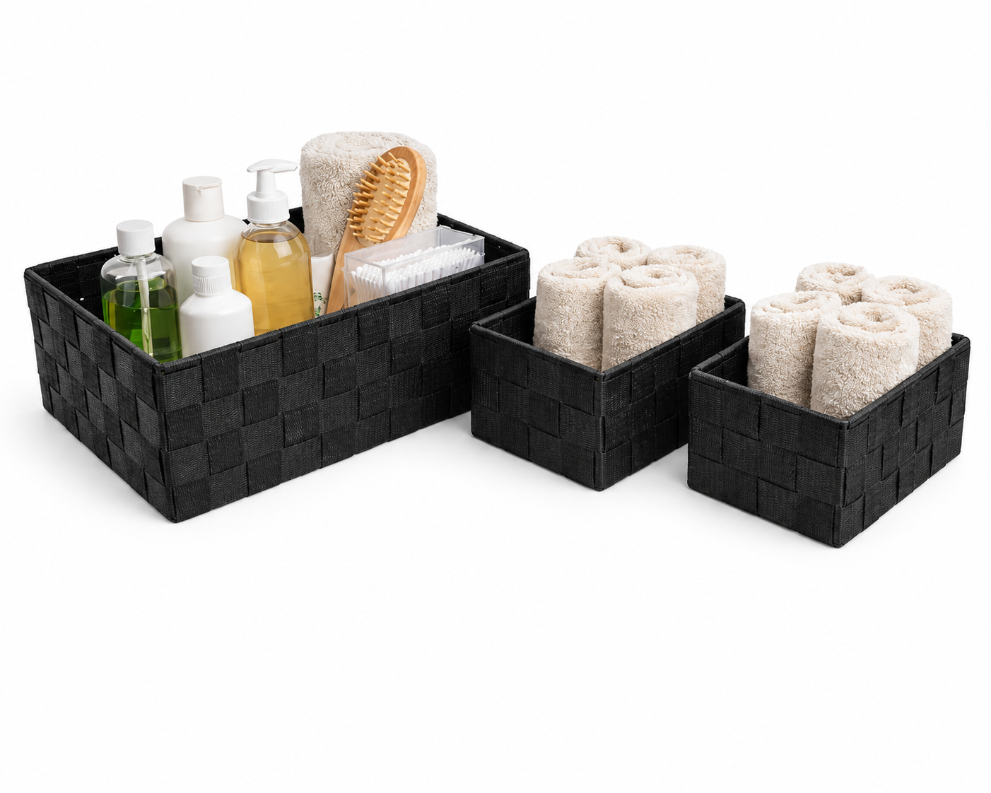 Woven Storage Basket Set of 3 -Black