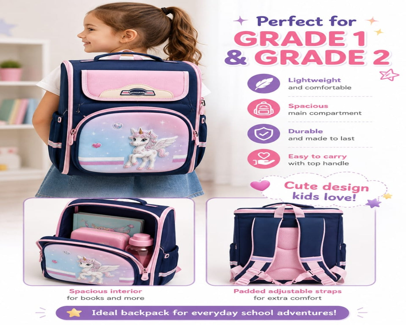 Girls Unicorn School Backpack - 40 cm