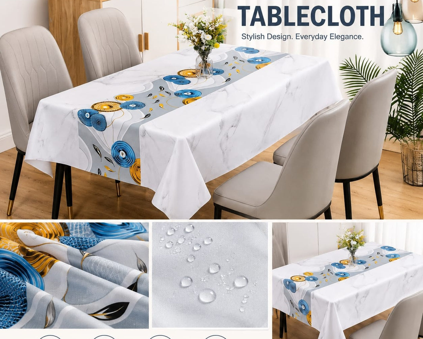 Waterproof White Marble Dining Table Cover