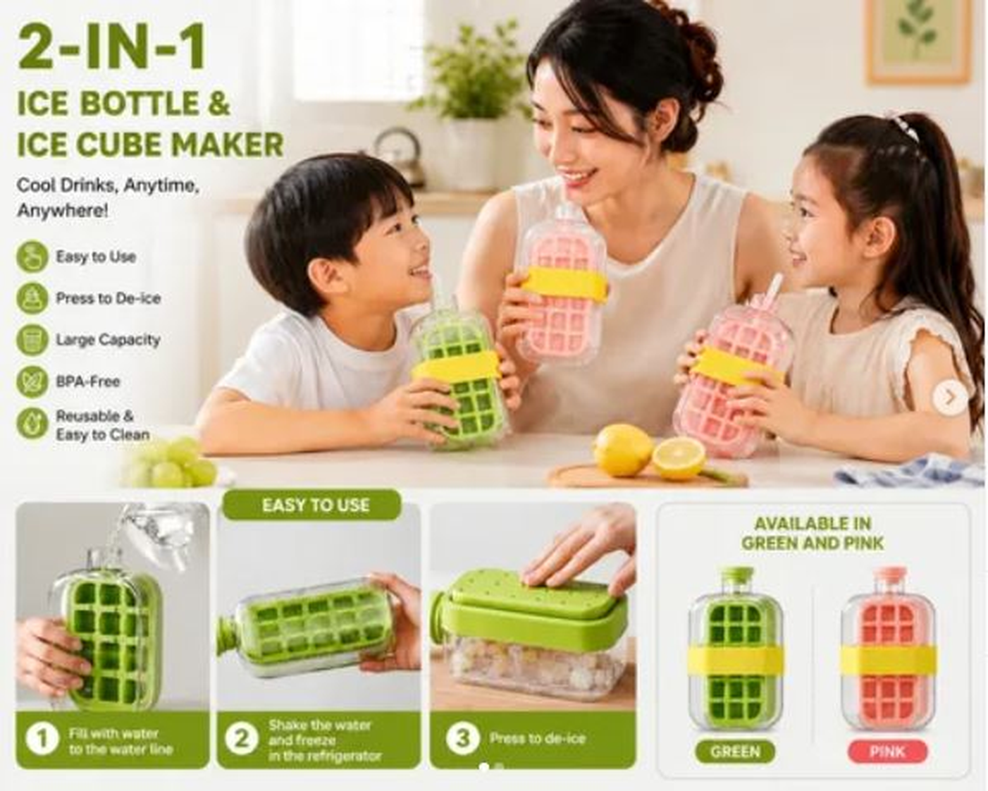 2-in-1 Ice Bottle Cube Maker