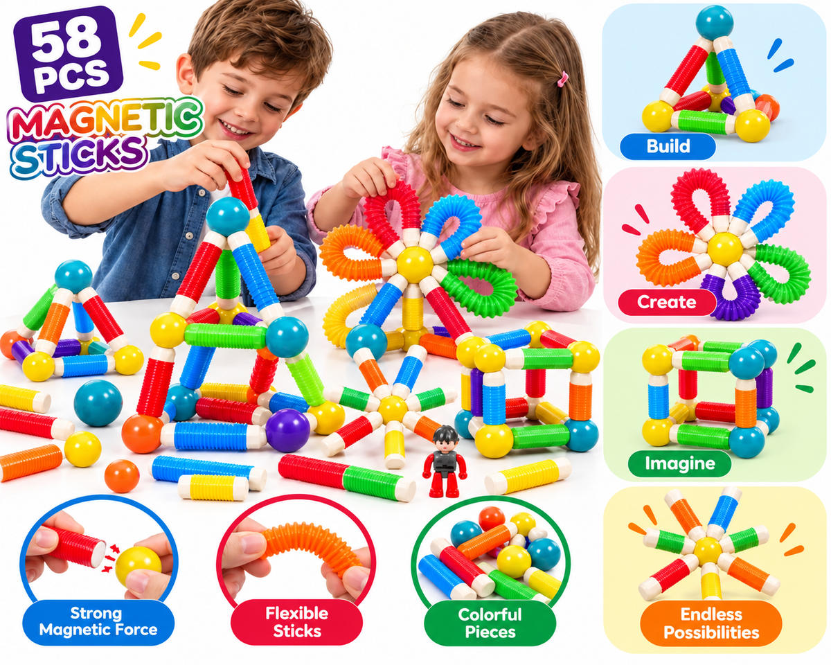 58-Piece Magnetic Sticks Building Set for Kids – Creative Construction Toy