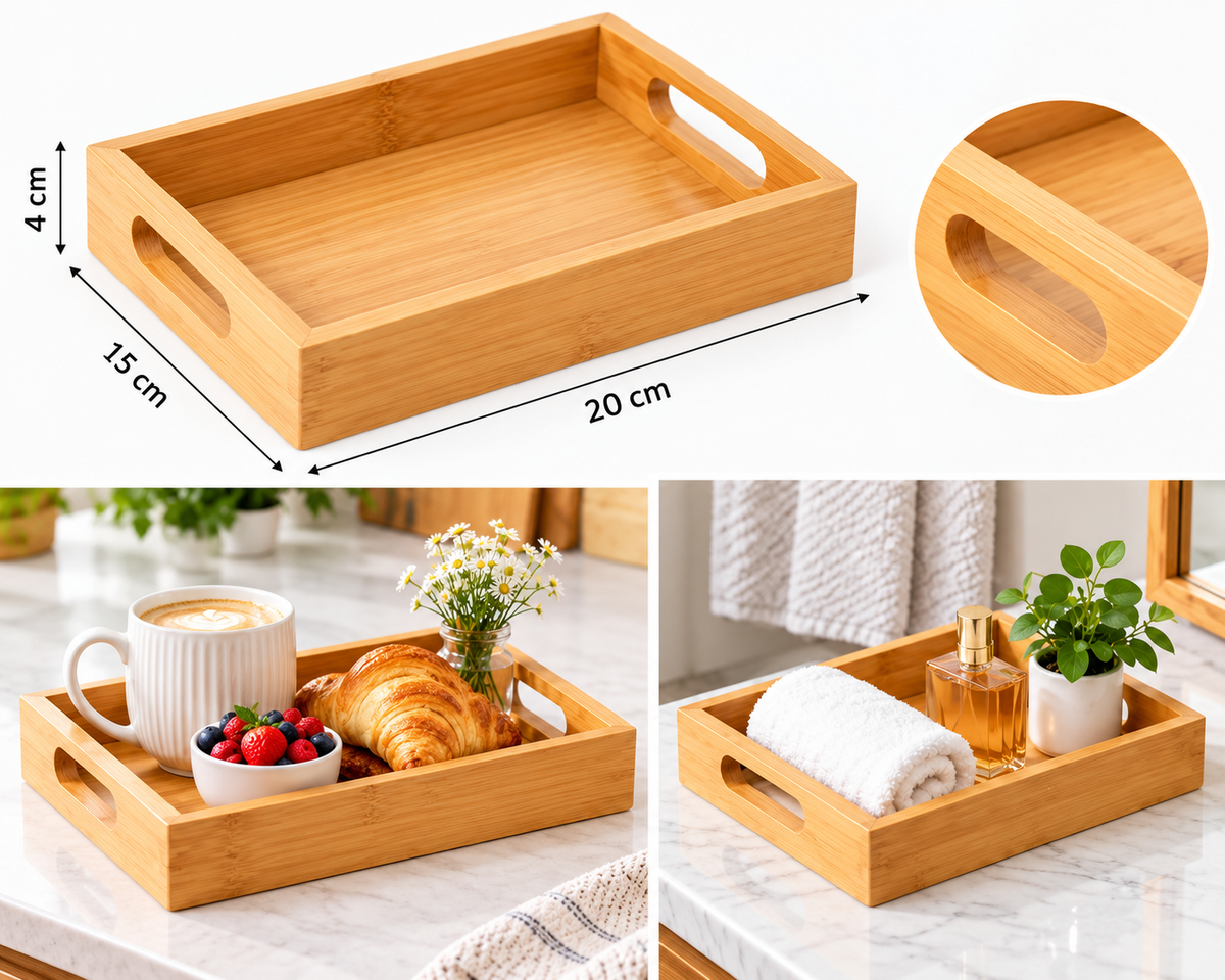 Bamboo Serving Tray with Handles 20 × 15 cm