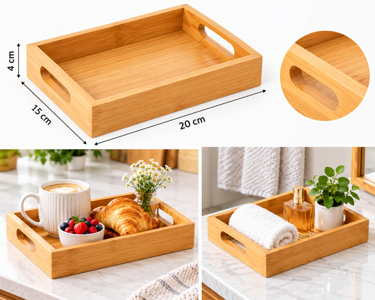 Bamboo Serving Tray with Handles 20 × 15 cm