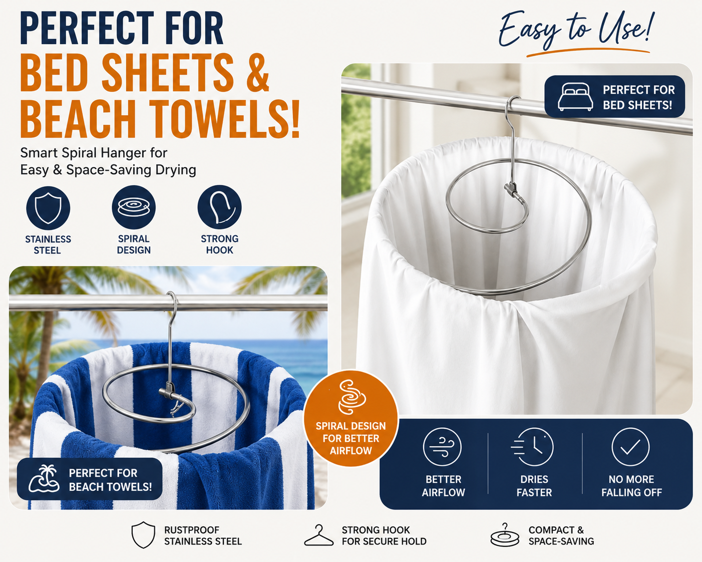 Stainless Steel Spiral Bed Sheet & Towel Hanger
