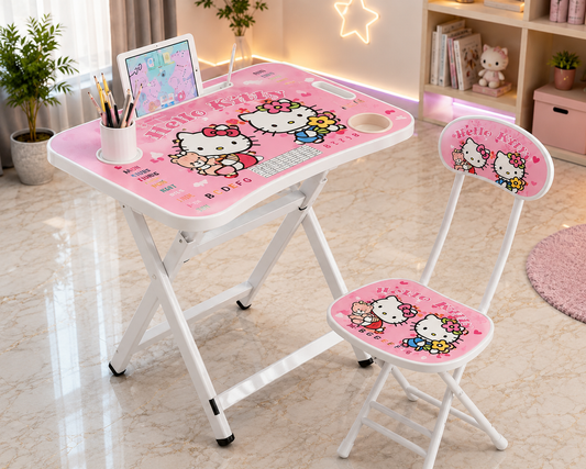 Kids Folding Study Desk & Chair Set - Hello Kitty