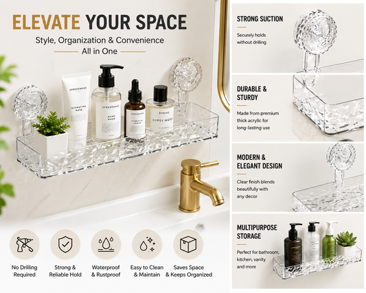 Acrylic Suction Bathroom Shelf No Drill
