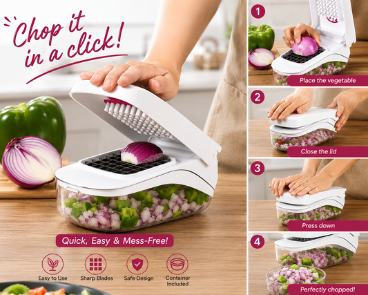 Multifunction Vegetable Chopper with Container – Easy Push Onion & Vegetable Dicer