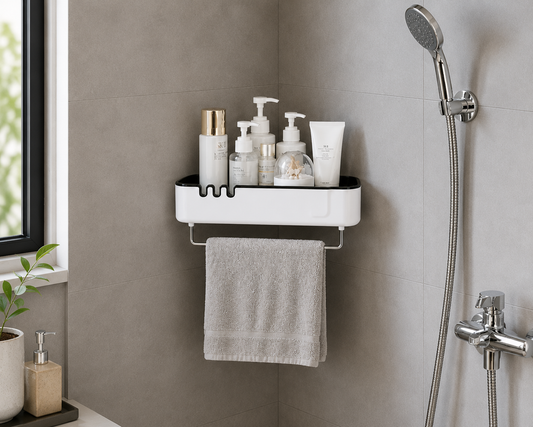 Bathroom Corner Shelf with Towel Bar