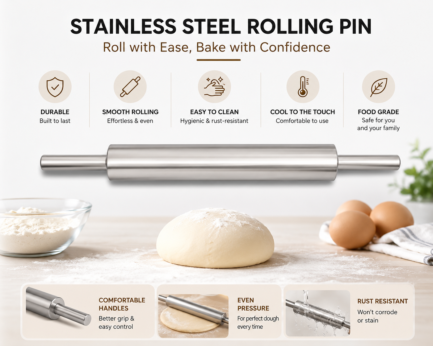 Stainless Steel Dough Rolling Pin