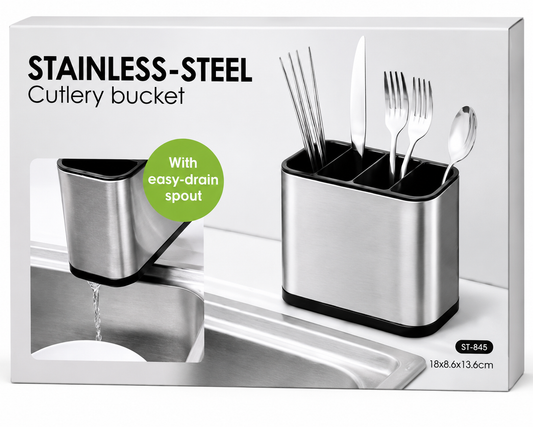 Stainless Steel Cutlery Holder with Drain Spout