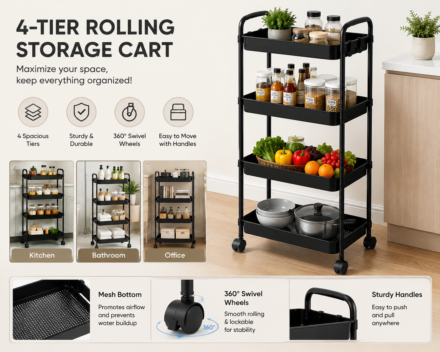 4-Tier Rolling Storage Cart