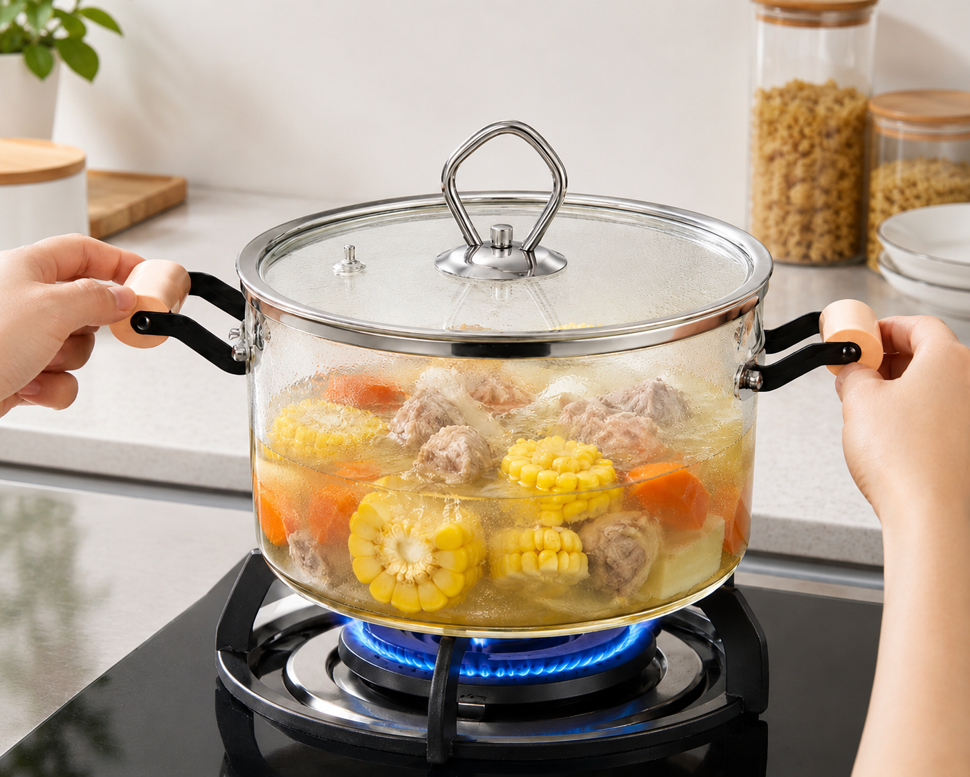 Heat-Resistant Glass Cooking Pot with Lid