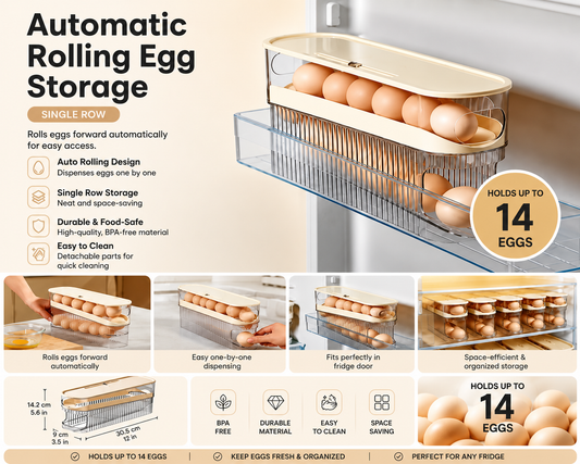Automatic Rolling Egg Storage Organizer - 14 Egg