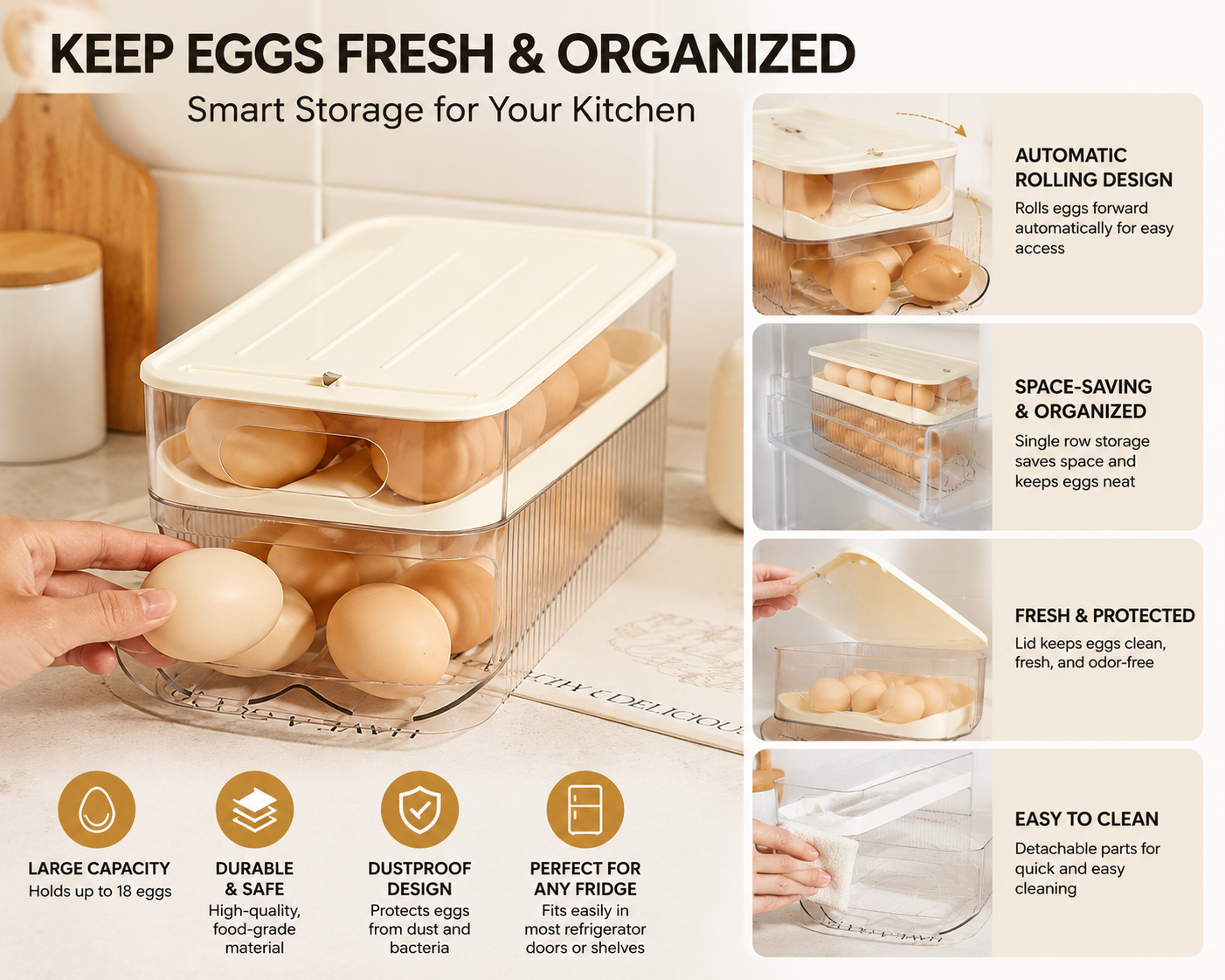 Automatic Rolling Egg Storage Organizer -28 Egg