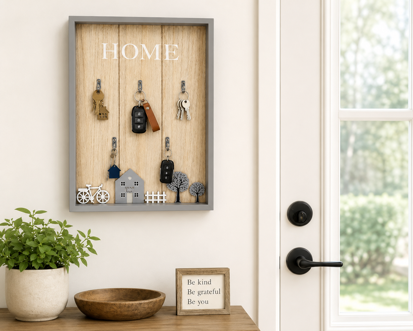 Rustic Wooden Key Holder Organizer with 5 Hooks