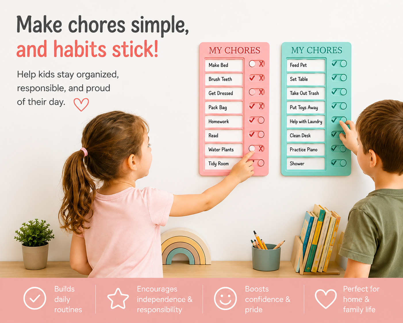 Kids Chore Chart for Daily Routine & Responsibility