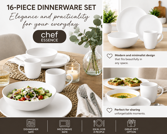 16-Piece Stoneware Dinnerware Set (White)