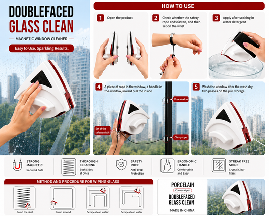 Double Faced Glass Cleaning Tool with Safety Rope for Streak-Free Windows