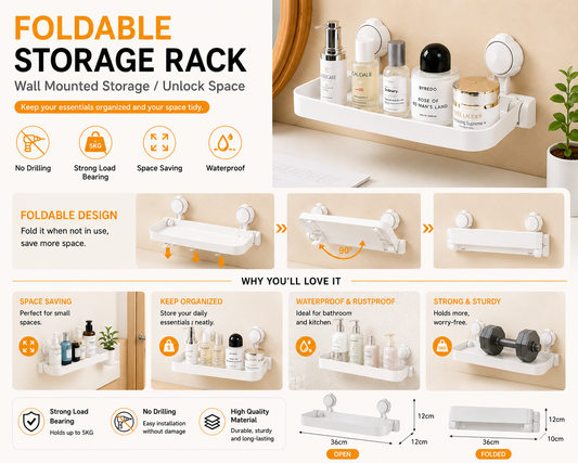 Foldable Wall Mounted Storage Rack – No Drill