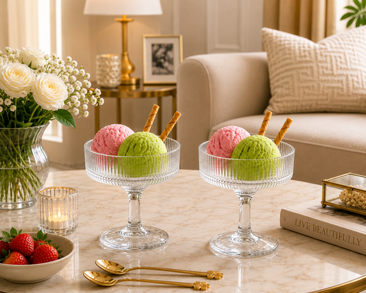 Elegant Glass Ice Cream Dessert Cups- Set of 6